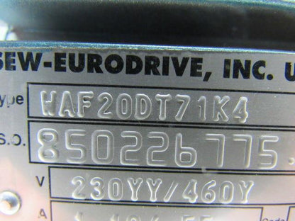 SEW-EURODRIVE WAF20DT71K4 Gear Motor .25HP 230/460V 3PH 23 RPM Hollow Shaft