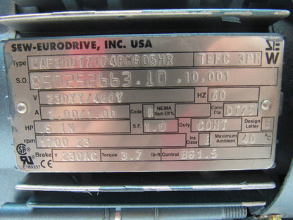 SEW-EURODRIVE WAF30DT71D4BMG05HR Gear Motor 230/460V 3PH 1/2HP 1700/23RPM