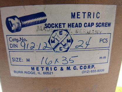 MMCC 91212 Full Thread 16X35mm Metric Socket Head Cap Screws Lot Of 22