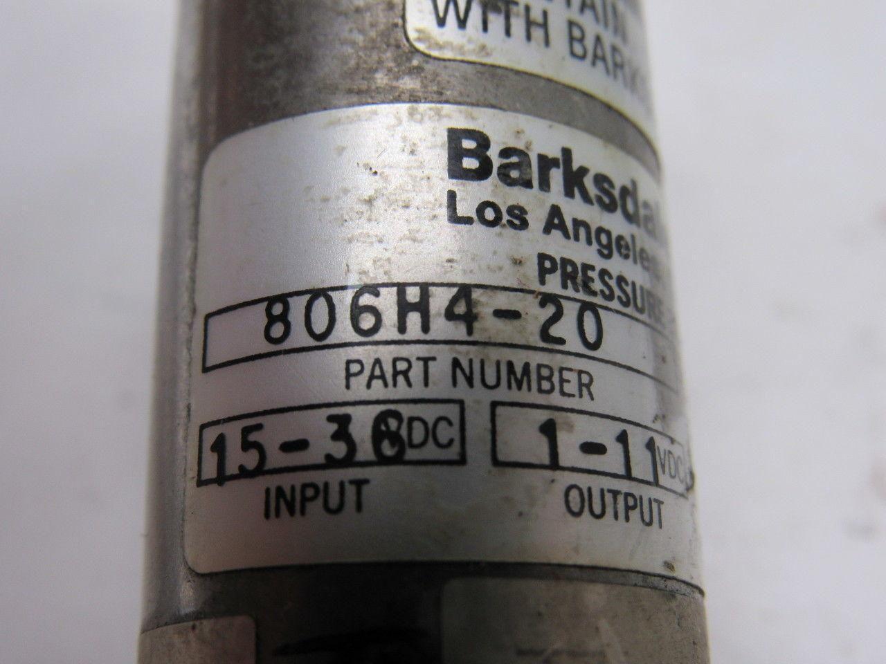 Barksdale Controls 806H4-20 Pressure Transducer 15-36 VDC Input 1-11 VDC Output