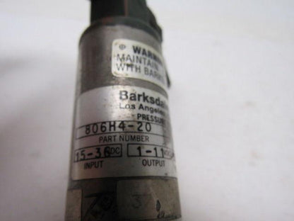 Barksdale Controls 806H4-20 Pressure Transducer 15-36 VDC Input 1-11 VDC Output
