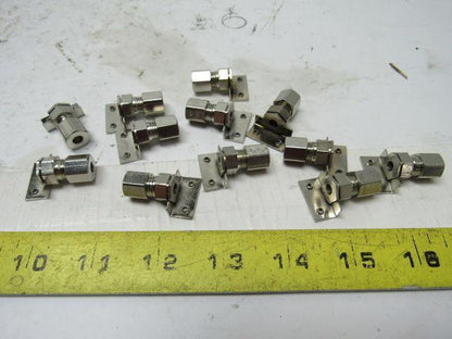 3/16"ID  Stainless Compression Straight Female Fitting W/ Bracket Lot of 12