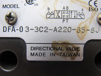 Dofluid DFA-0 3-3C2-A220-35-8J Solenoid Operated Directional Valve 220VAC Coil