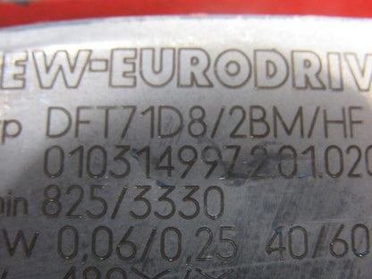 SEW-EURODRIVE DFT71D8/2BM/HF AC Motor .08/.34Hp 825/3330RPM W/Brake 460V 60Hz