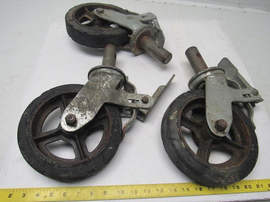 8"x2" Stem Mount Locking Swivel Casters 1-1/4" Stem Lot Of 3