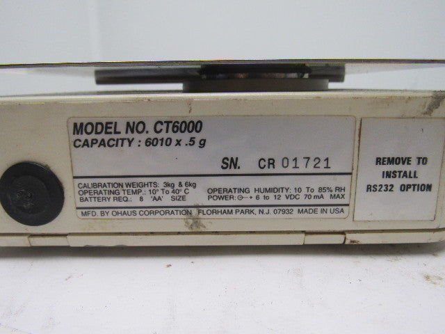 Ohaus CT6000 Electronic Portable Scale 6010 X .5g Capacity 6-12VDC W/Power Cord