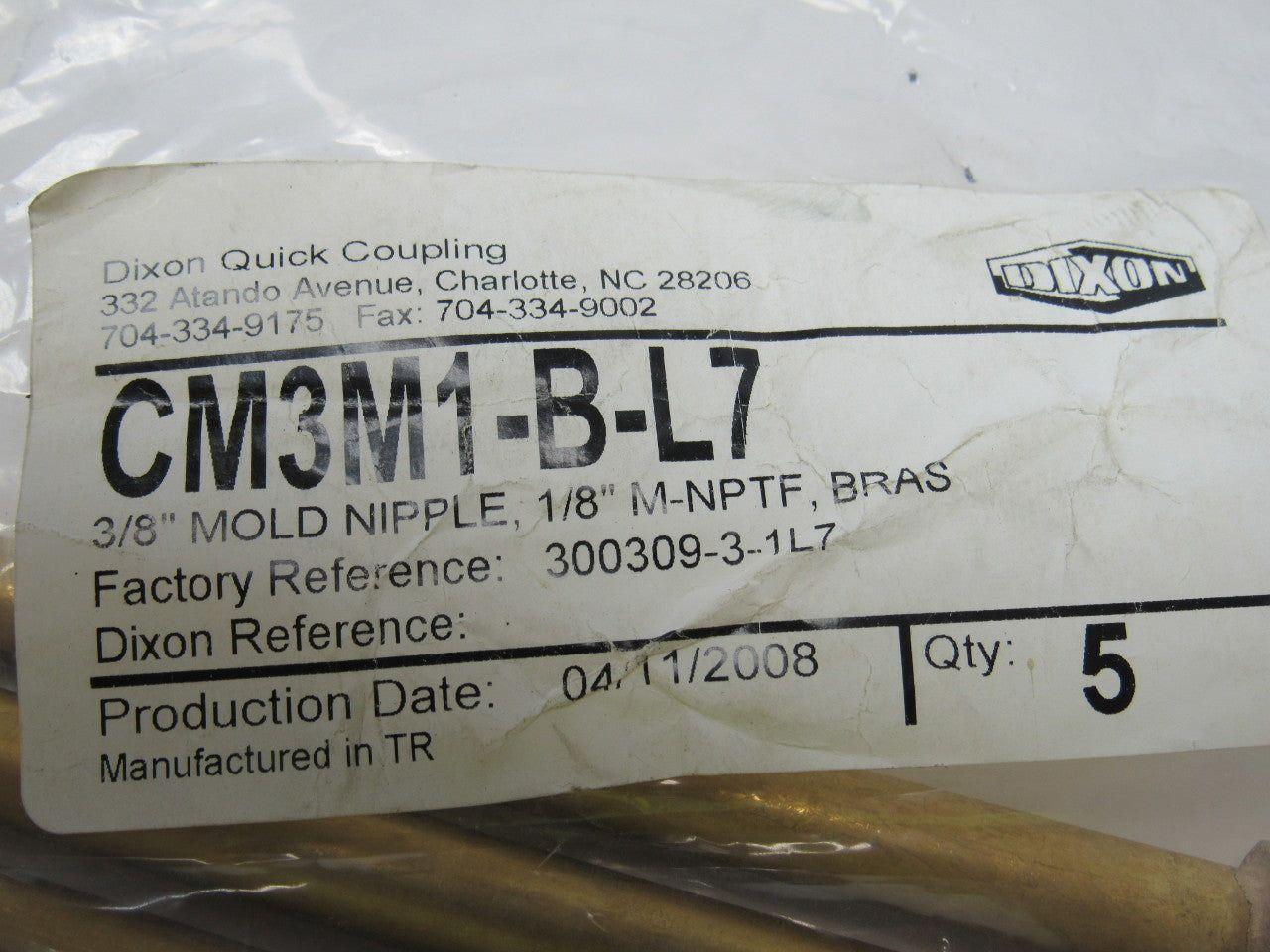 Dixon CM3M1-B-L7 3/8" X 7" Brass Mold Cooling Extension Plug 1/8" NPTF Lot of 5