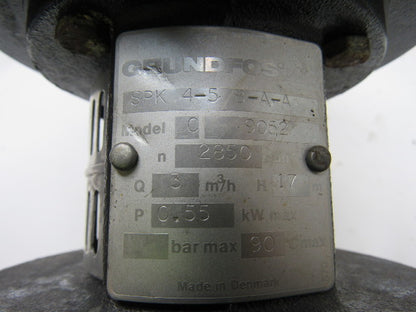 Grundfos SPK 4-5 B-A-A C9052 0.55 KW Max 2850 RPM Multistage Centrifugal Pump