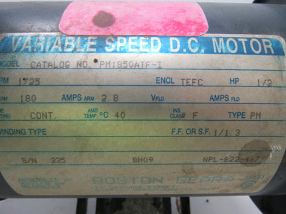 Boston Gear PM1850ATF-I DC Gear Motor 180V 1/2 Hp. 5/8" Keyed Shaft