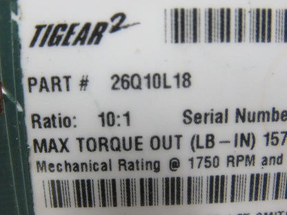 Dodge Tigear 2 26Q10L18 10:1 Ratio 1750RPM 4.83Hp Input 175RPM LH Output Gearbox