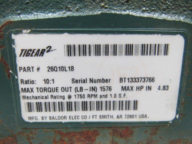 Dodge Tigear 2 26Q10L18 10:1 Ratio 1750RPM 4.83Hp Input 175RPM LH Output Gearbox