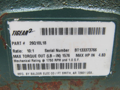 Dodge Tigear 2 26Q10L18 10:1 Ratio 1750RPM 4.83Hp Input 175RPM LH Output Gearbox