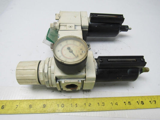 Inline Filter Regulator Lubricator FRL Aluminum Bowls 1/2" Ports 0-160 PSI