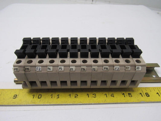 Weidmuller KSKM/32 1/4X1-1/4 Fuse Block Terminal Lot Of 12 With Mounting Rail