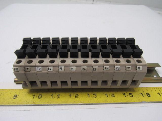 Weidmuller KSKM/32 1/4X1-1/4 Fuse Block Terminal Lot Of 12 With Mounting Rail