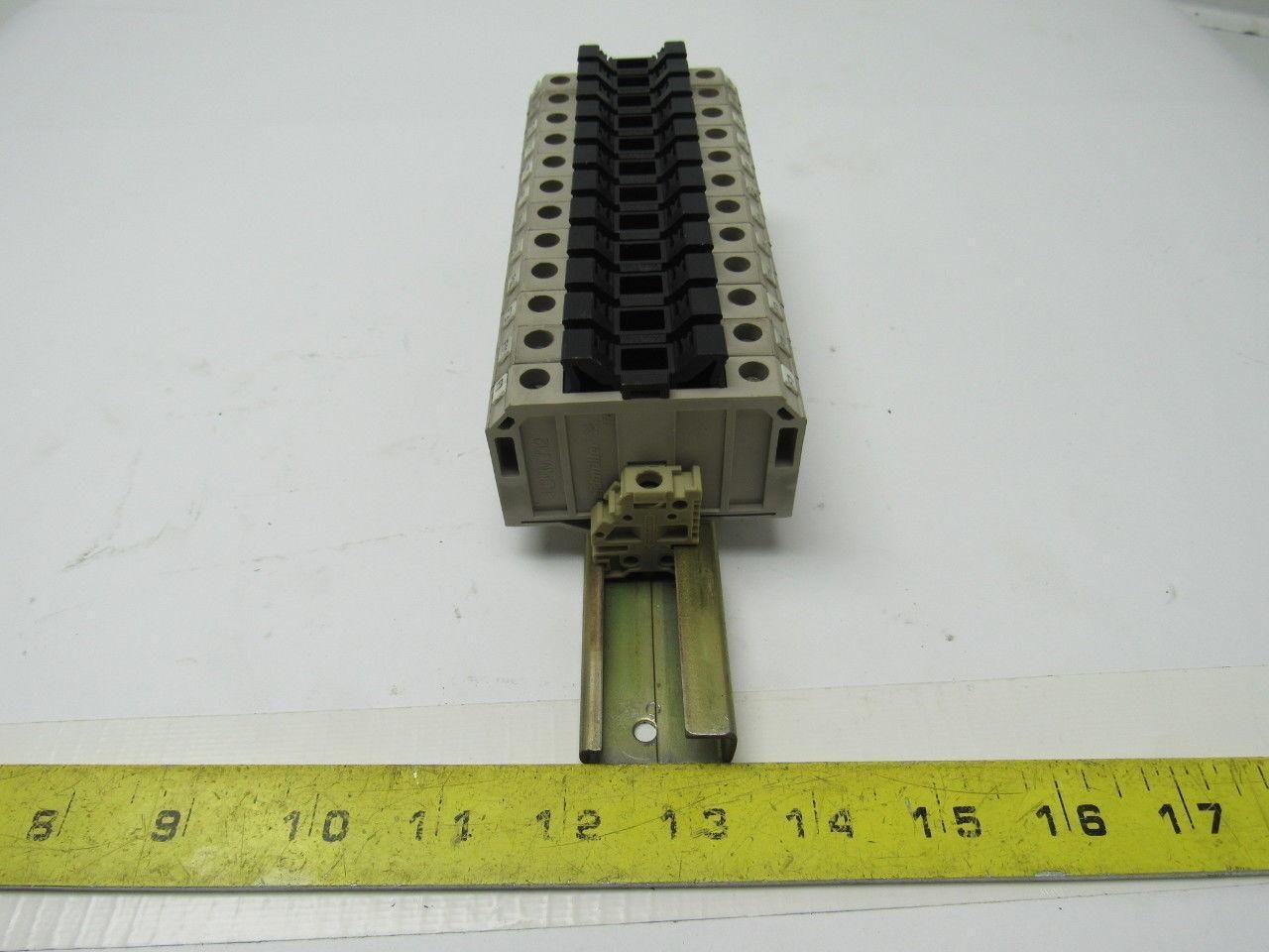 Weidmuller KSKM/32 1/4X1-1/4 Fuse Block Terminal Lot Of 12 With Mounting Rail
