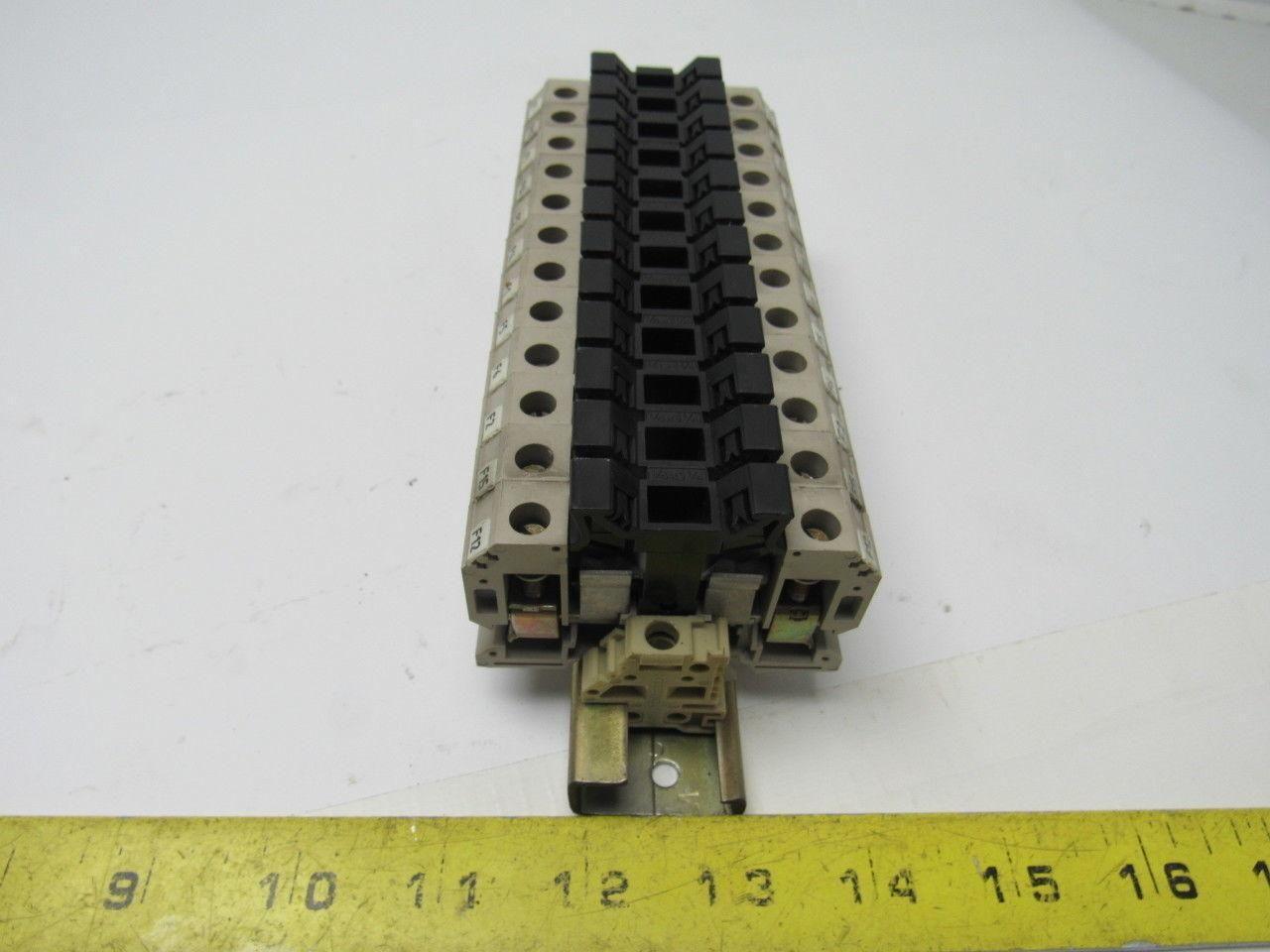 Weidmuller KSKM/32 1/4X1-1/4 Fuse Block Terminal Lot Of 12 With Mounting Rail