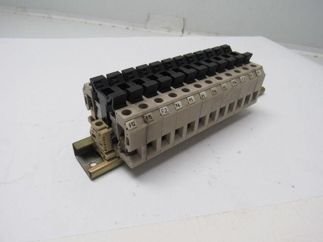 Weidmuller KSKM/32 1/4X1-1/4 Fuse Block Terminal Lot Of 12 With Mounting Rail