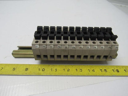Weidmuller KSKM/32 1/4X1-1/4 Fuse Block Terminal Lot Of 12 With Mounting Rail