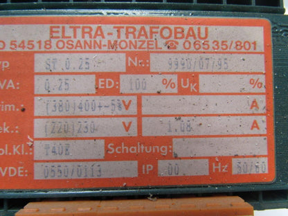 Eltra-Trafobau ST.0.25 Transformer .25 KVA Primary (380)400V Secondary (220)230V