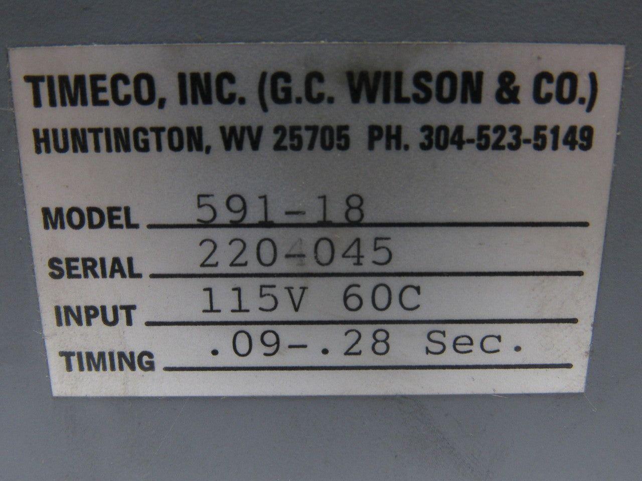 TIMECO 591-18 Time Delay Relay 115V 60C .09-.28 Sec.
