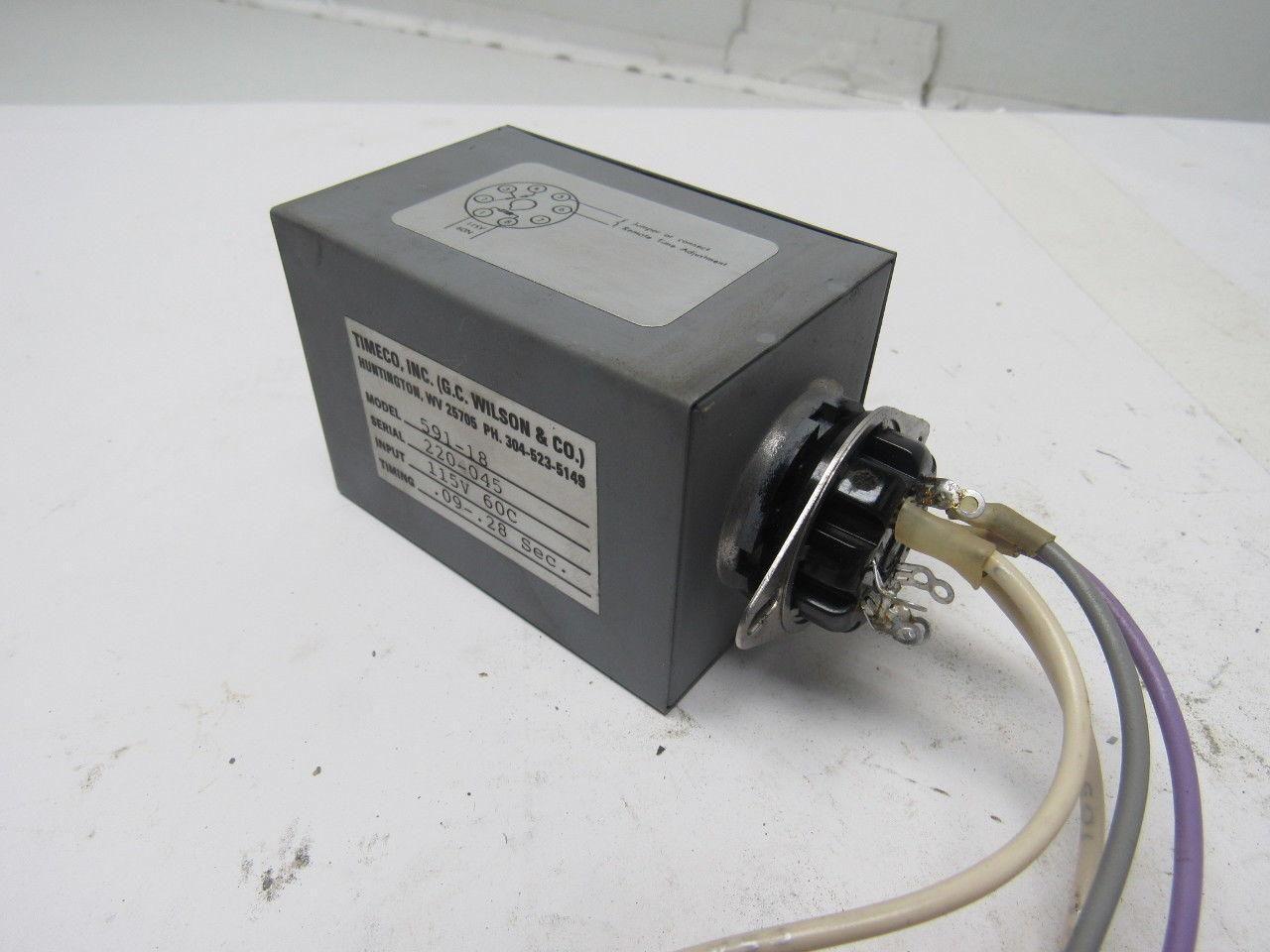 TIMECO 591-18 Time Delay Relay 115V 60C .09-.28 Sec.