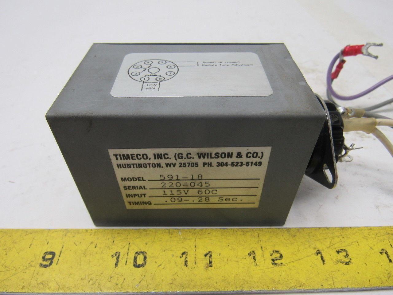 TIMECO 591-18 Time Delay Relay 115V 60C .09-.28 Sec.