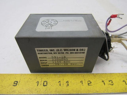 TIMECO 591-18 Time Delay Relay 115V 60C .09-.28 Sec.