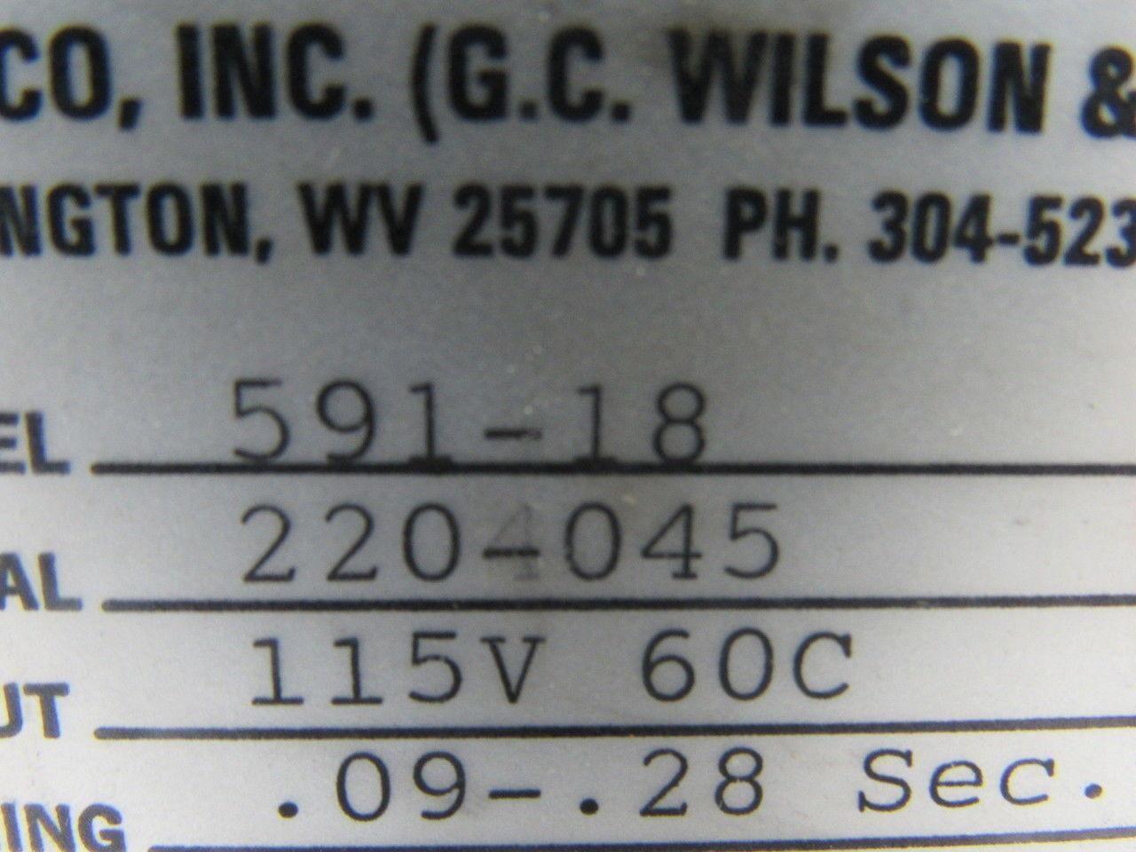 TIMECO 591-18 Time Delay Relay 115V 60C .09-.28 Sec.