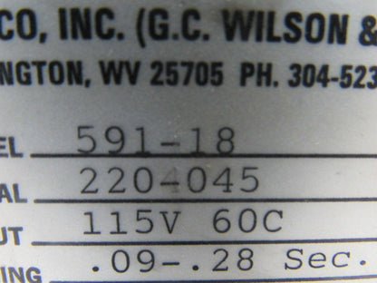 TIMECO 591-18 Time Delay Relay 115V 60C .09-.28 Sec.