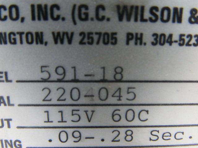 TIMECO 591-18 Time Delay Relay 115V 60C .09-.28 Sec.