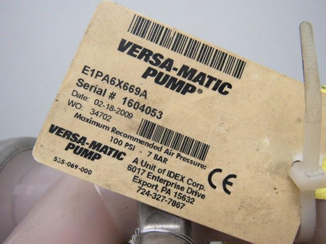 VERSA-MATIC PUMP E1PA6X669A 1" Air Operated Dual Diaphragm Pump PolyPro/Aluminum