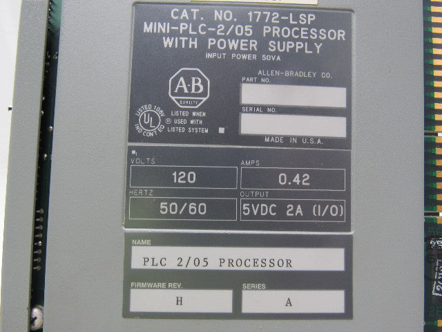 A-B Allen Bradley 1772-LSP Rev. H Mini-PLC-2/05 Processor W/Power Supply