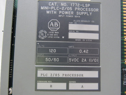 A-B Allen Bradley 1772-LSP Rev. H Mini-PLC-2/05 Processor W/Power Supply