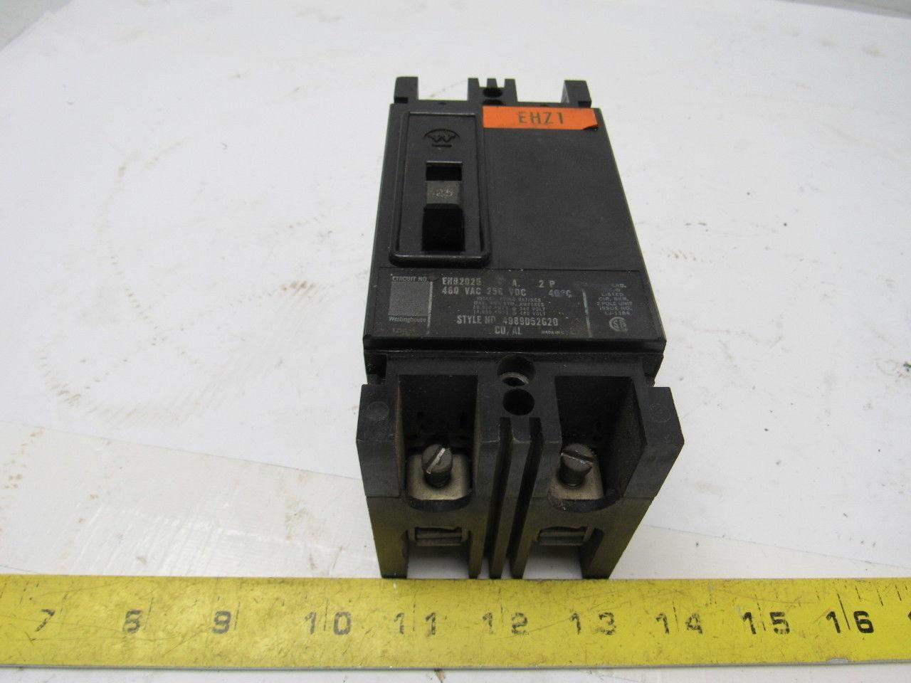 Westinghouse EHB2025 25 Amp 2 Pole 480V Molded Case Circuit Breaker