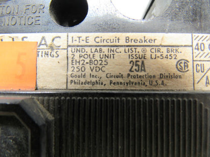 ITE EH2B025 25AMP 480V 250 VDC 2 Pole Molded Case Circuit Breaker