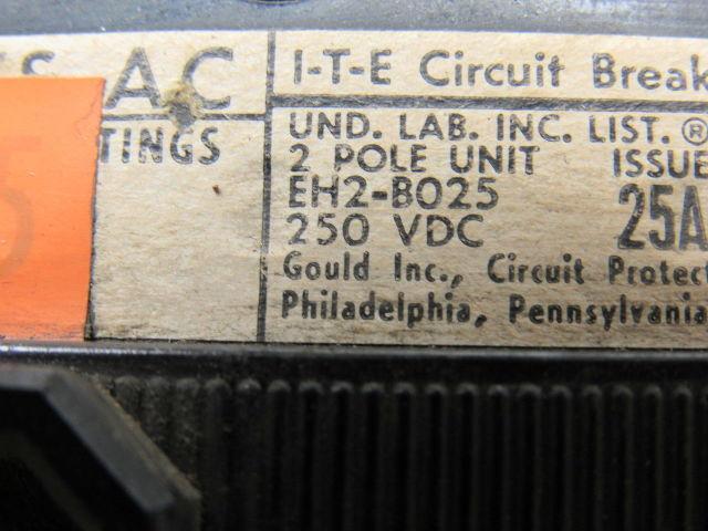 ITE EH2B025 25AMP 480V 250 VDC 2 Pole Molded Case Circuit Breaker