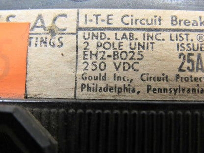 ITE EH2B025 25AMP 480V 250 VDC 2 Pole Molded Case Circuit Breaker