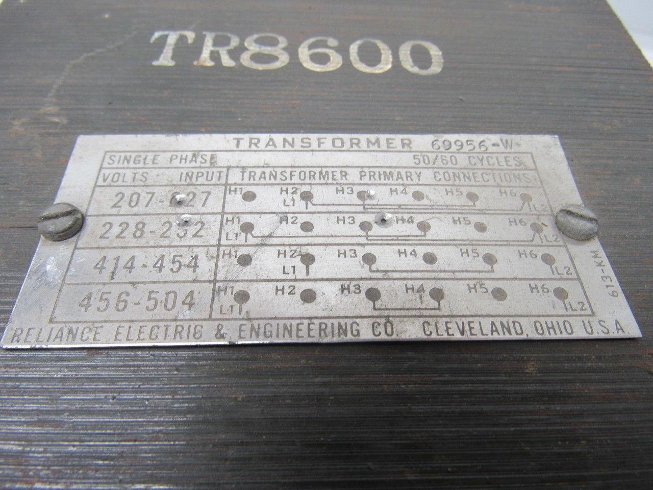 Reliance Electric  69956-W Single Phase Transformer 207/504V TR8600