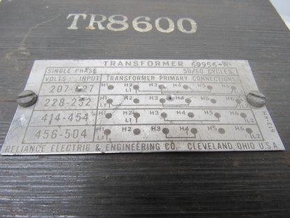 Reliance Electric  69956-W Single Phase Transformer 207/504V TR8600