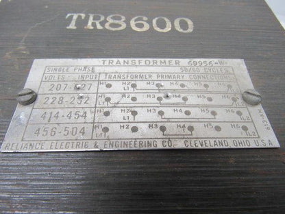 Reliance Electric  69956-W Single Phase Transformer 207/504V TR8600