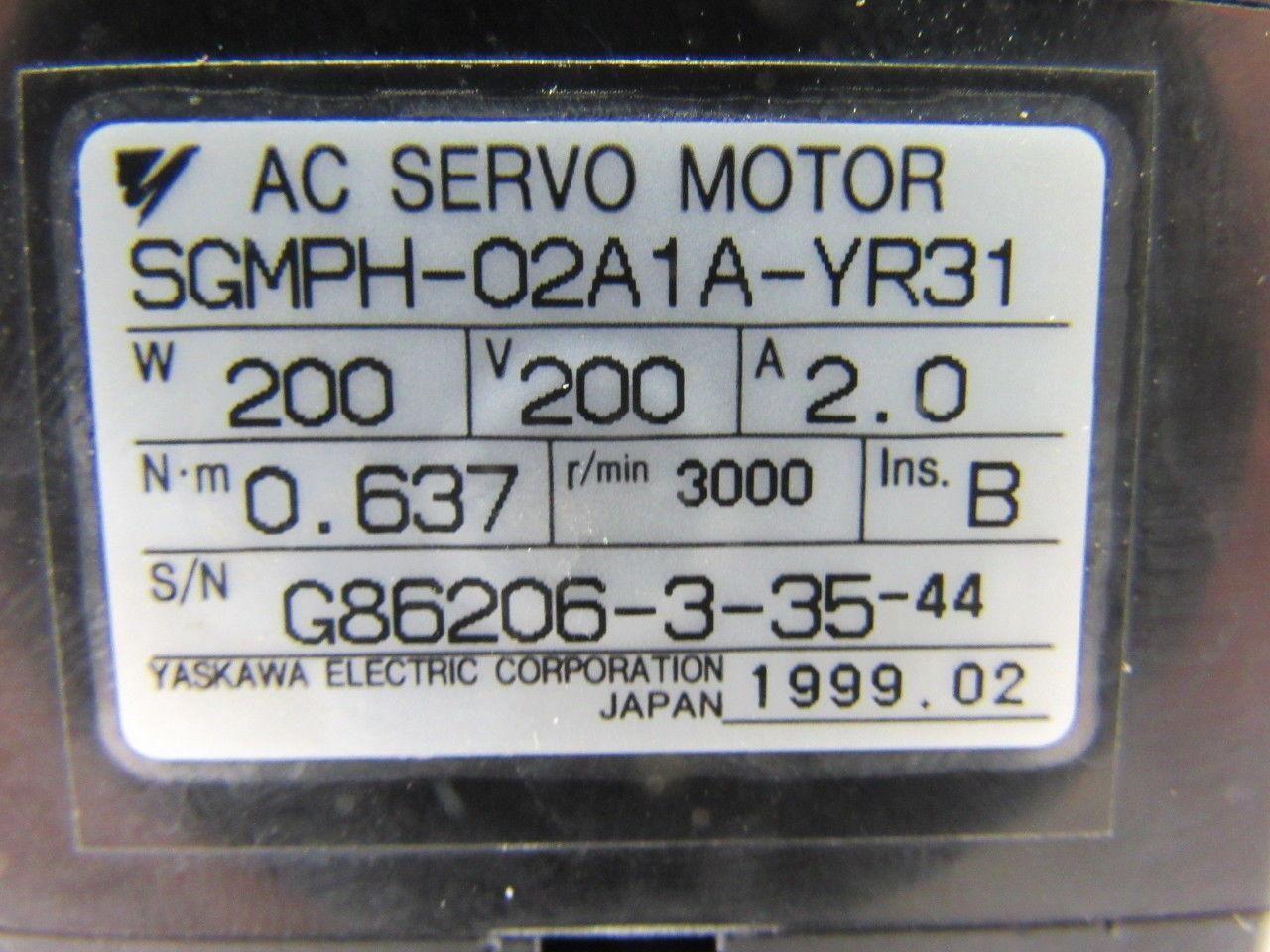 Yaskawa SGMPH-02A1A-YR31 AC Servo Motor 200V 200W 2.0A 3000 RPM