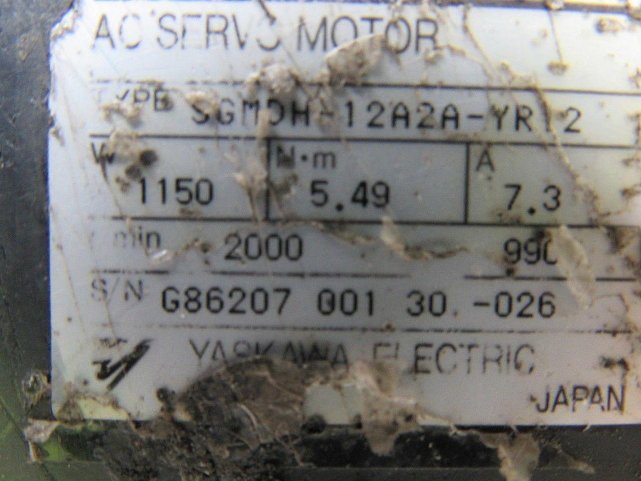 Yaskawa SGMDH-12A2A-YR12 Servo Motor 1150W 7.3A 2000 RPM Encoder UTSAH-B17BA