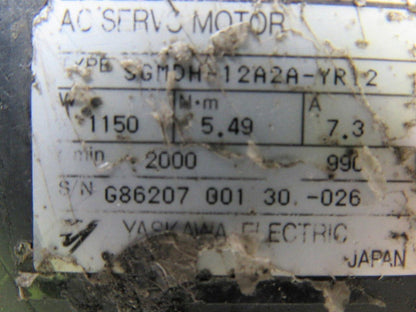Yaskawa SGMDH-12A2A-YR12 Servo Motor 1150W 7.3A 2000 RPM Encoder UTSAH-B17BA