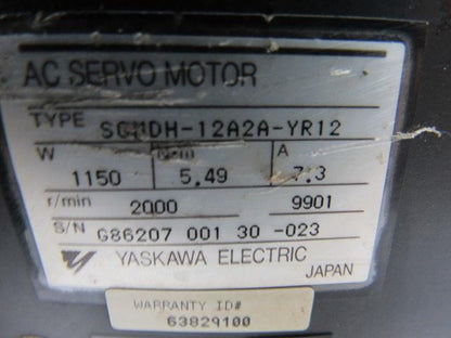 Yaskawa SGMDH-12A2A-YR12 Servo Motor 1150W 7.3A 2000 RPM W/UTSAH-B17BA Encoder