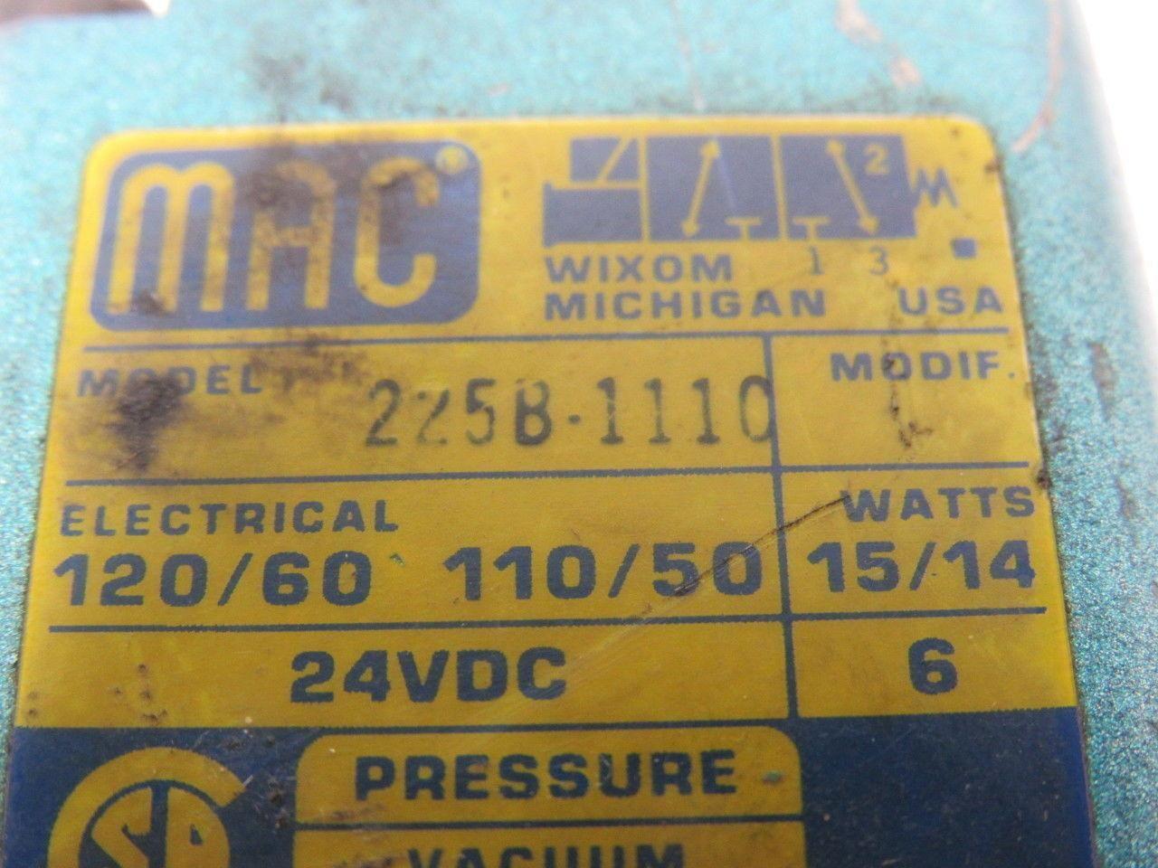 Mac 225B-1110 Pneumatic Solenoid Valve 120V 150PSI