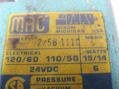Mac 225B-1110 Pneumatic Solenoid Valve 120V 150PSI