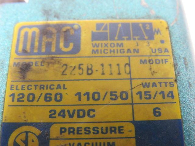Mac 225B-1110 Pneumatic Solenoid Valve 120V 150PSI