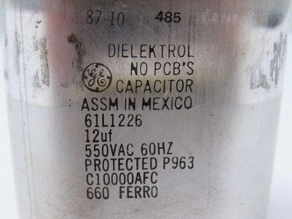 GE DIELEKTROL 61L1226 Capacitor 12uf 550VAC 60Hz Lot/6