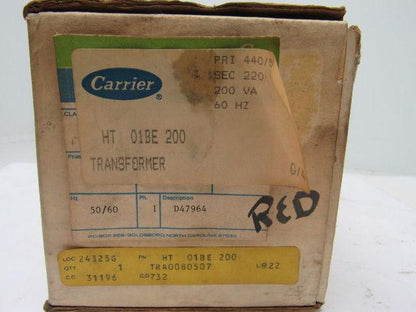 Carrier HT01BE200 440/550-220V .200 KVA Transformer 50/60 Hz. Single Ph.